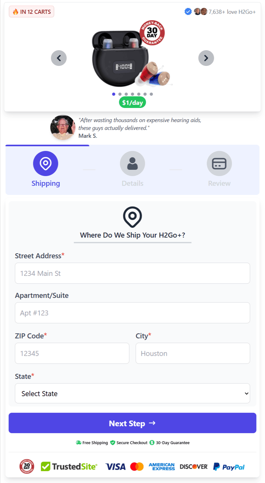 H2Go+ Hearing Amplifier checkout page